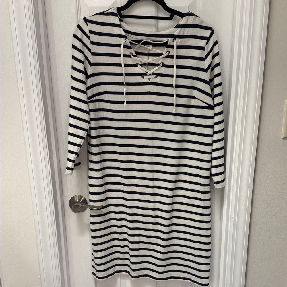 Old Navy Navy and White Striped Lace-Up Dress